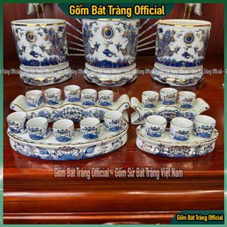 Bộ Kỷ Thờ Vẽ Vàng Kim Thờ Cúng Phong Thủy, Bộ Chén Nước Thờ Sứ Bát Tràng Cao Cấp
