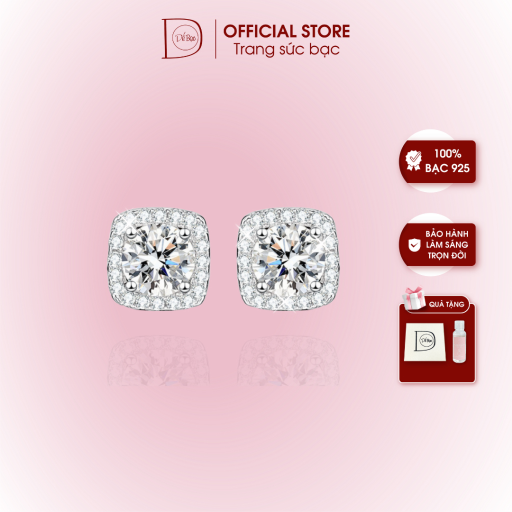 Khuyên tai bạc 925 dành cho nữ kim cương Moissanite 5 ly kiểm định GRA Dế Bạc hình vuông đính đá lấp lánh - K2173