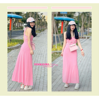 𝐏𝐢𝐧𝐤𝐆𝐢𝐫𝐥 𝐂𝐥𝐨𝐭𝐡𝐢𝐧𝐠_Đầm maxi cổ yếm nhún eo basic ( Ảnh thật chính chủ)