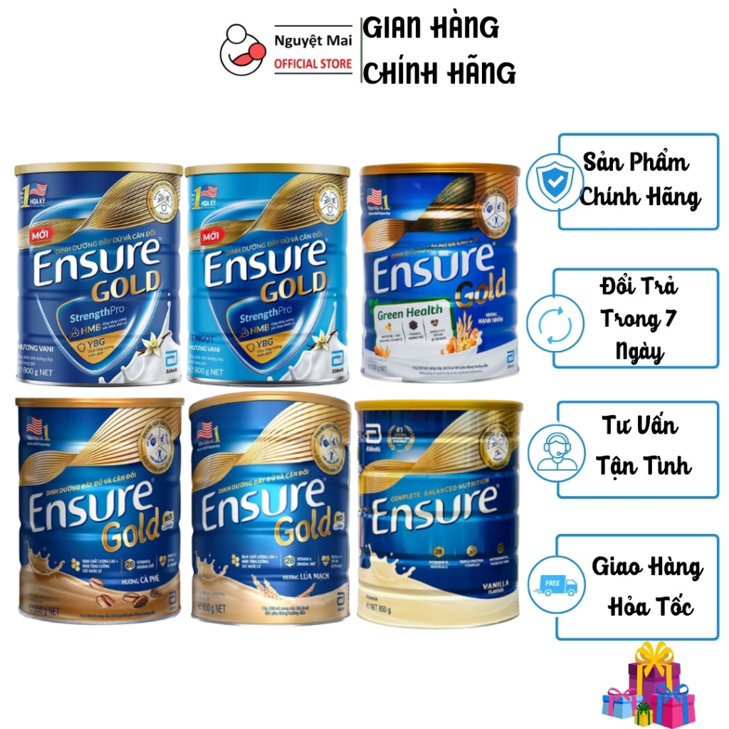 Sữa Bột  Abbott Ensure Gold HMB Hương Vani/ Vani Ít Ngọth/ Ensure Úc - Hộp 800g/850g