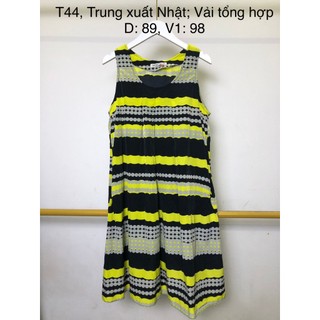 (28.4) Đầm si tuyển 2hand sát nách, vải tổng hợp kẻ ngang, có túi, form xuông
