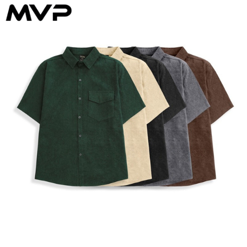 Áo sơ mi nam nữ tay ngắn nhung tăm kiểu dáng form rộng TN NHUNG MVP