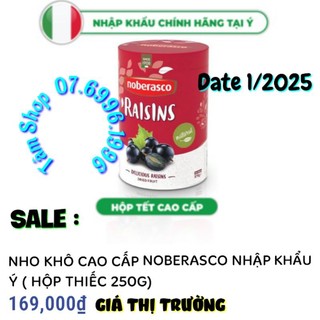 HỘP NHO KHÔ CAO CẤP NOBERASCO (HỘP THIẾC 250G - 125g × 2 gói) - NHẬP KHẨU Ý