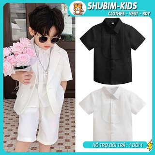 [Shubimkids] -A04- ÁO Sơ Mi Trắng - Đen XẾP LY  Cộc Tay Cao Cấp Cho Bé đi học Từ 6-50kg