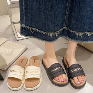 Dép quai ngang cao su nữ họa tiết Summer, Dép nữ phong cách Hàn Quốc đế phối màu nổi bật