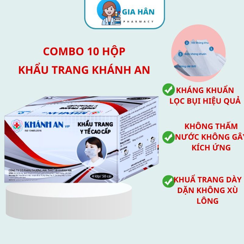 Khẩu trang y tế kháng khuẩn 4 lớp KHÁNH AN VIP H/50C