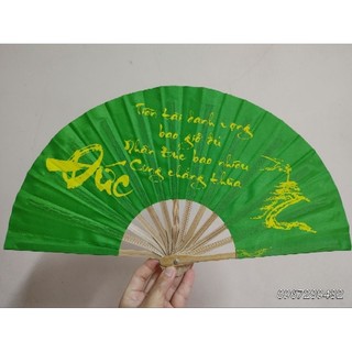 Quạt vải lụa cao cấp Màu xanh