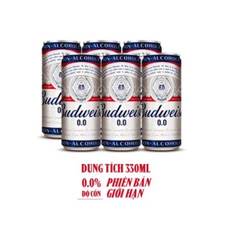 Lốc 6 bia budweiser sleek can lon 330ml - độ cồn 0.0%