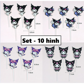 Túi 10 hình giấy Kuromi trang trí bánh kem mèo kuromi trang trí bánh sinh nhật set Cắm giấy kuromi