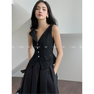  C'MEE  Áo Gilê ren đen Lace Gilet Top & Chân váy xếp ly hộp dáng dài Lia Midi Skirt 
