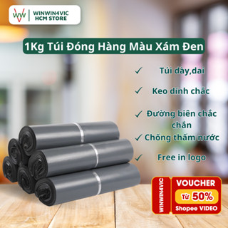 [1KG] Túi Đóng Hàng Niêm Phong Màu Xám Đen WINWIN4VIC, Túi Gói Hàng Niêm Phong 3 Lớp, Keo Dính Sẵn Chắc Chắn, Chống Nước