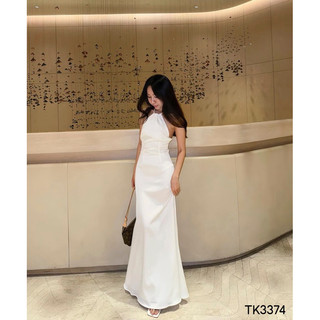 Đầm lụa maxi cổ yếm cột nơ cổ - đầm đi tiệc sang trọng