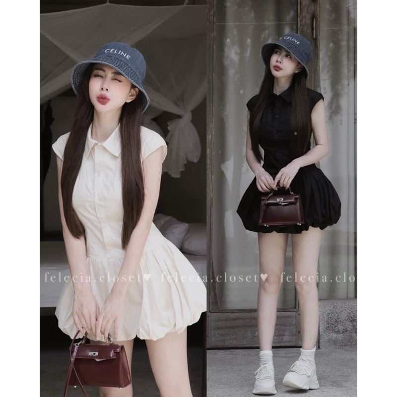 Váy thô cổ sơ mi dáng bí