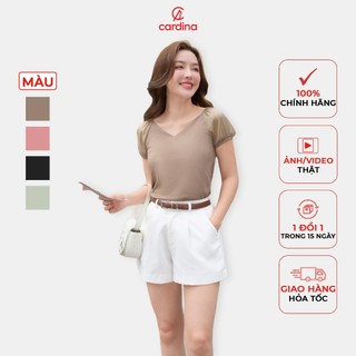 Áo thun nữ CARDINA chất liệu tăm lạnh cổ tim tay phối thiết kế tinh tế nhẹ nhàng thoáng mát 4AFC15