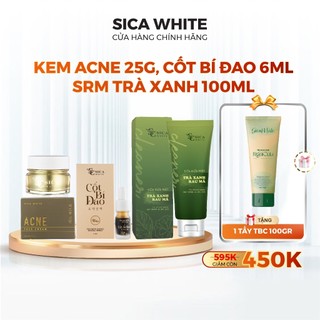 Combo mụn acne sica white, kem acne 25g, cốt bí đao 6ml, srm xanh 100ml - sica white