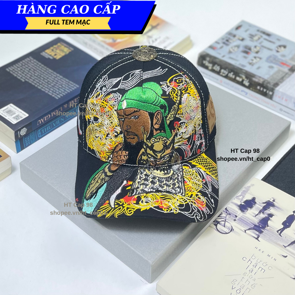Mũ Lưỡi Trai Nón Kết Địa Four 441 Thêu Nổi Quan Công/Quan Nhị Ca/ Quan Vũ Màu Đen Cao Cấp Thời Trang