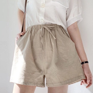 Mall_Quần short đùi nữ cạp chun chất đũi mặc mùa hè hàng may kĩ màu trắng_đen_be kèm ảnh thật phía sau