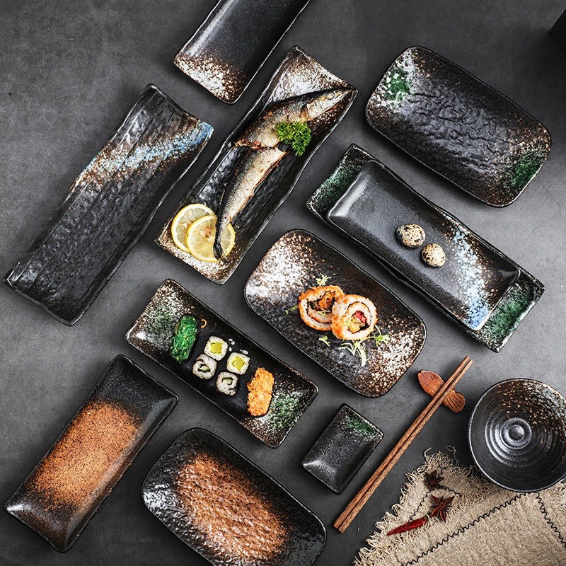 Đĩa dài chữ nhật gốm sứ đựng sushi, dĩa maki - Gốm sứ Nhật 2hand