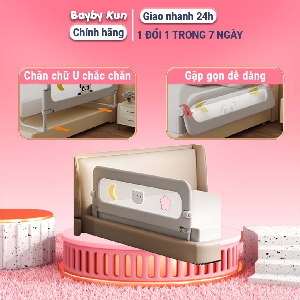 Thanh chắn chặn giường cho bé hình chữ U 1m5 1m6 1m8 2m 2m2 bằng khung kim loại thép không rỉ