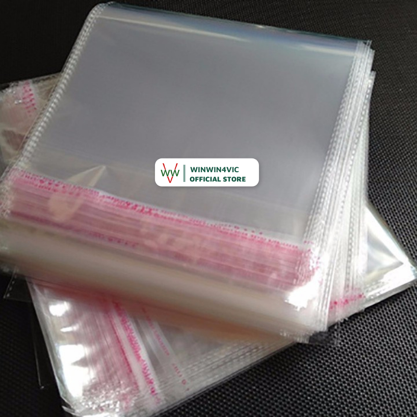   1Kg  Túi OPP dán miệng WINWIN4VIC Túi bóng kính trong suốt có keo dán sẵn loại dày chống nước dùng đóng hàng quần áo 