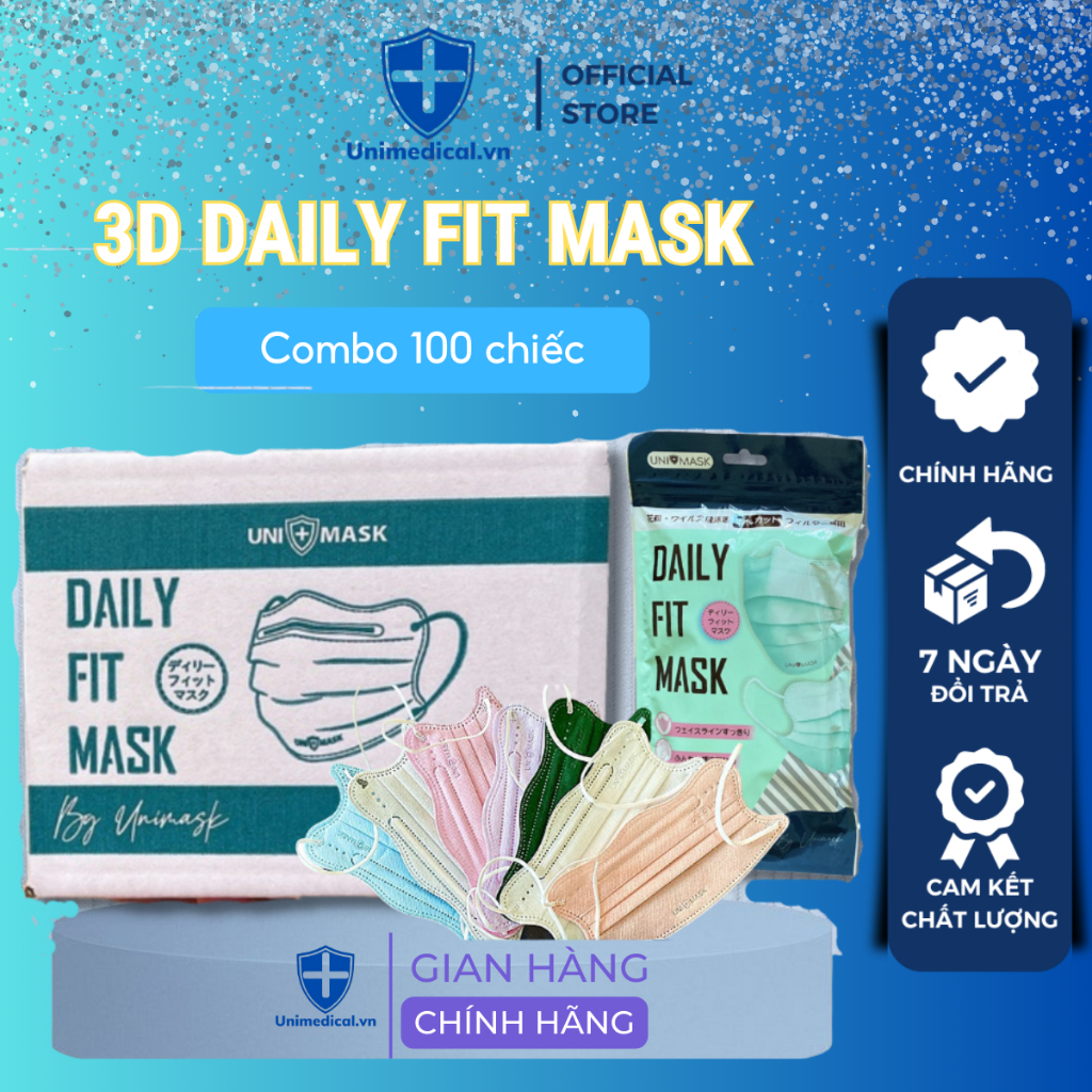 Thùng 100C Khẩu Trang Daily Fit Mask, Khẩu trang 3d , Khẩu Trang Kháng Khuẩn Cao UnimedicaL