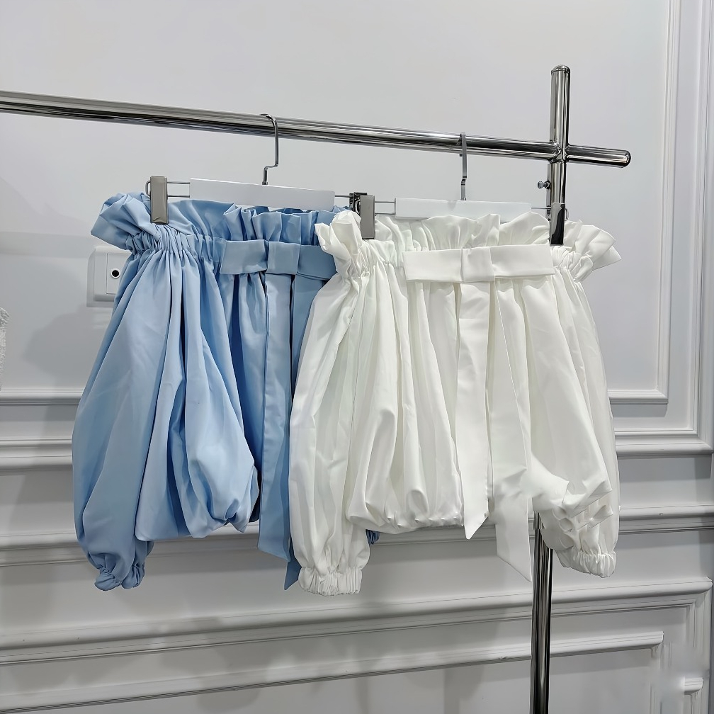 Áo Trễ Vai Viền Bèo Tay Bồng Đính Nơ Nguc Chất Liệu Thô Sang Chảnh | BigBuy360 - bigbuy360.vn