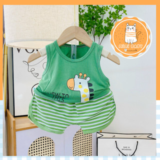 Đồ bộ ba lỗ kết hợp in hình đáng yêu phối quần sọc cho bé mặc ngày hè nhà Mimi Baby shop, MIMI06