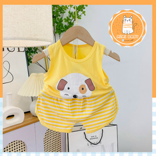 Đồ bộ ba lỗ phối quần sọc kết hợp in hình họa tiết đáng yêu cho bé nhà Mimi Baby shop, MIMI07