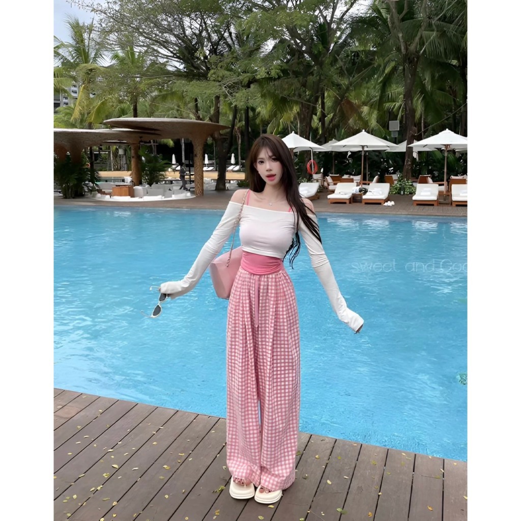 Quần Kẻ Caro Nữ Cạp Trăng Siêu Xinh Chất Vải Đũi Thoáng Mát Mặc Mùa Hè