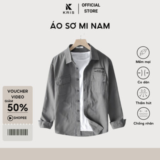 Áo sơmi nam dài tay kaki KRIS, áo sơ mi kaki nam chất liệu Coolmate - áo khoác sơ mi form rộng
