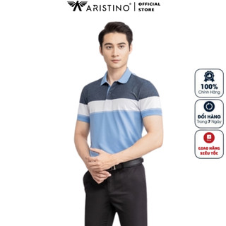 Áo thun polo ngắn tay cổ bẻ ARISTINO APS122S3 phông nam cao cấp vải cotton phom slim fit tôn dáng màu xanh biển 221 kẻ