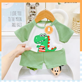 Đồ bộ cộc tay in hình đáng yêu phối tay màu cho bé mặc ngày hè nhà Mimi Baby shop, MIMI12