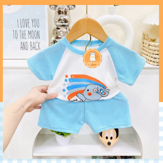 Đồ bộ cộc tay in hình đáng yêu phối tay màu cho bé mặc ngày hè nhà Mimi Baby shop,MIMI13