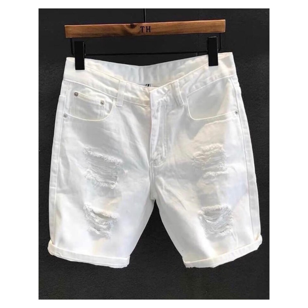 Quần short jean nam cao cấp short AMIRI  vá rách xanh trắng chất bò dày dặn chuẩn đẹp như hình