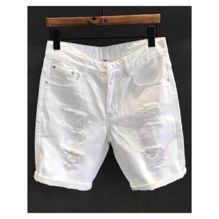 Quần short jean nam cao cấp short AMIRI  vá rách xanh trắng chất bò dày dặn chuẩn đẹp như hình