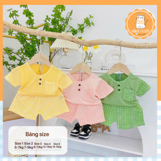 Đồ bộ cộc tay kết hợp họa tiết sọc ca rô đáng yêu cho bé với nhiều màu Mimi Baby shop, MIMI16