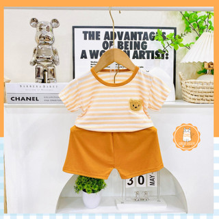 Đồ bộ ở nhà cho bé Mimibaby hoạ tiết sọc caro gấu, gấu đáng yêu 3 màu vàng xanh cam, MIMI18