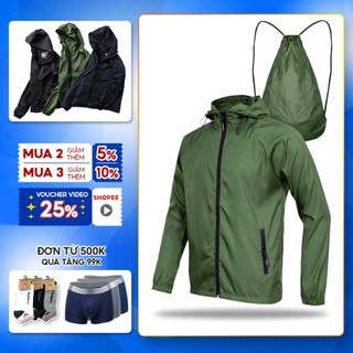 Áo khoác dù nam có nón che chống thấm, xếp làm balo đựng đồ nhỏ gọn SPMAKD902 PigoFashion