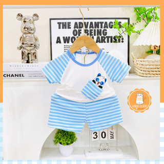 Đồ bộ cộc tay phối sọc kết hợp in hình đáng yêu nhỏ xinh cho bé trai và bé gái, Mimibaby, MIMI21