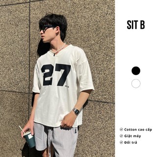 Áo thun Jersey nam thể thao đơn giản SIT B tay lỡ cổ tim thun mè cao cấp