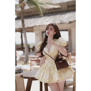 Váy cổ tim chân bồng hoạ tiết hoa nhí xinh xắn 𝐀𝐒𝐇𝐘𝐋𝐄𝐘