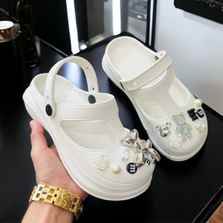 Dép sục nữ kiểu dáng Cross chuẩn Loại 1 kèm Sticker 3D ánh kim dễ thương - dép sandal bít mũi cao 5cm D7754