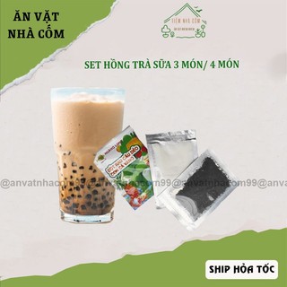 Hồng trà pha trà sữa set 4 món, trà sữa tự pha hồng trà có trân châu - Ăn vặt nhà Cốm