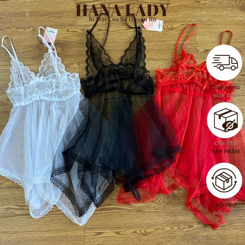 Váy Ngủ 2 Dây Có Bigsize, Đồ Ngủ Mặc Nhà, Đầm Ngủ Ren Kèm Quần Chip HanaLady - VN012
