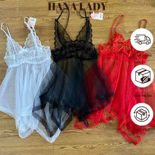 Váy ngủ 2 dây có bigsize, đồ ngủ sexy gợi cảm siêu mỏng xuyên thấu quyến rũ tặng kèm quần lọt khe VN012
