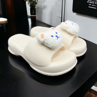 Dép bánh mì nữ đúc nguyên khối Sticker gấu dễ thương đế mềm êm chân chống nước chống trơn D7772