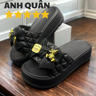 Dép nữ quai ngang đế cao 5 cm đính Nơ Gấu xinh xắn thời trang Form nhỏ Tăng 1 size