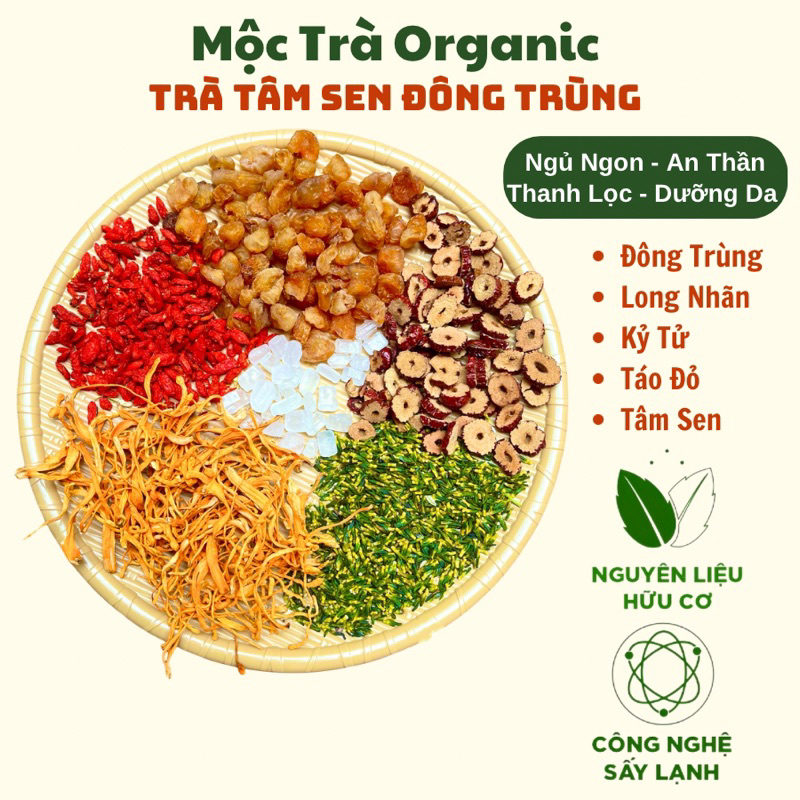 Trà Tâm Sen Đông Trùng Hạ Thảo Mộc Trà Organic, Giúp Bổ Huyết, An Thần, Tăng Cường Sinh Lực