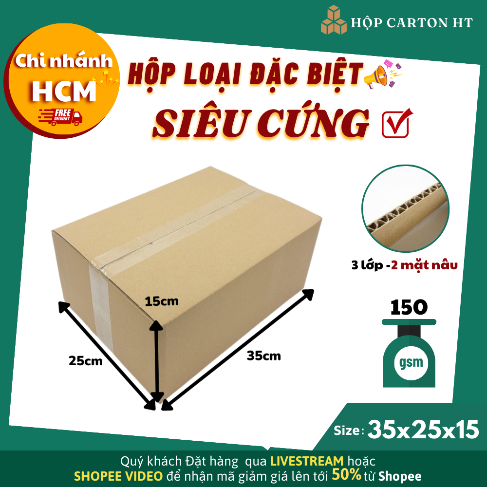 Combo 10 Hộp carton đóng hàng 35x25x15 thùng carton lớn đóng giày dép, phụ kiện giá rẻ - HT HCM