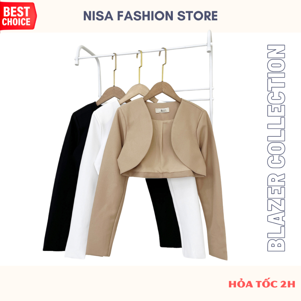 Áo khoác blazer croptop cách điệu tay dài vạt bầu, có đệm vai chất liệu vải Ford cao cấp